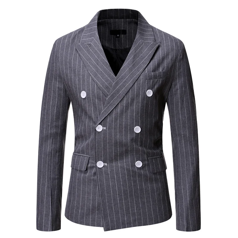 Men's Autumn New Dress Suit Men's Striped Casual Double-breasted Gun Barrel Collar Suit