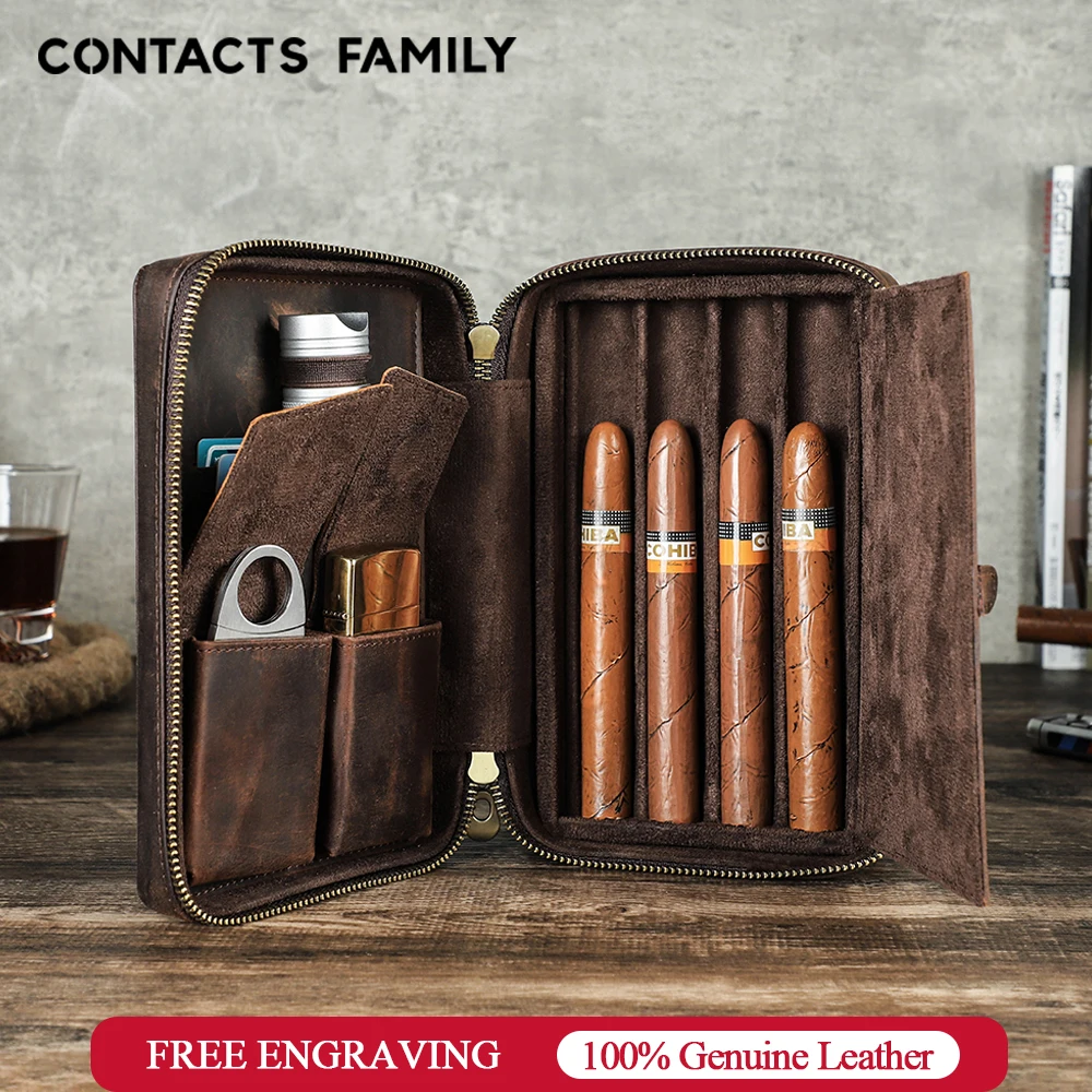 LuxuryGenuineLeatherCigarHumidorBoxCigarsTravelCaseWLighter