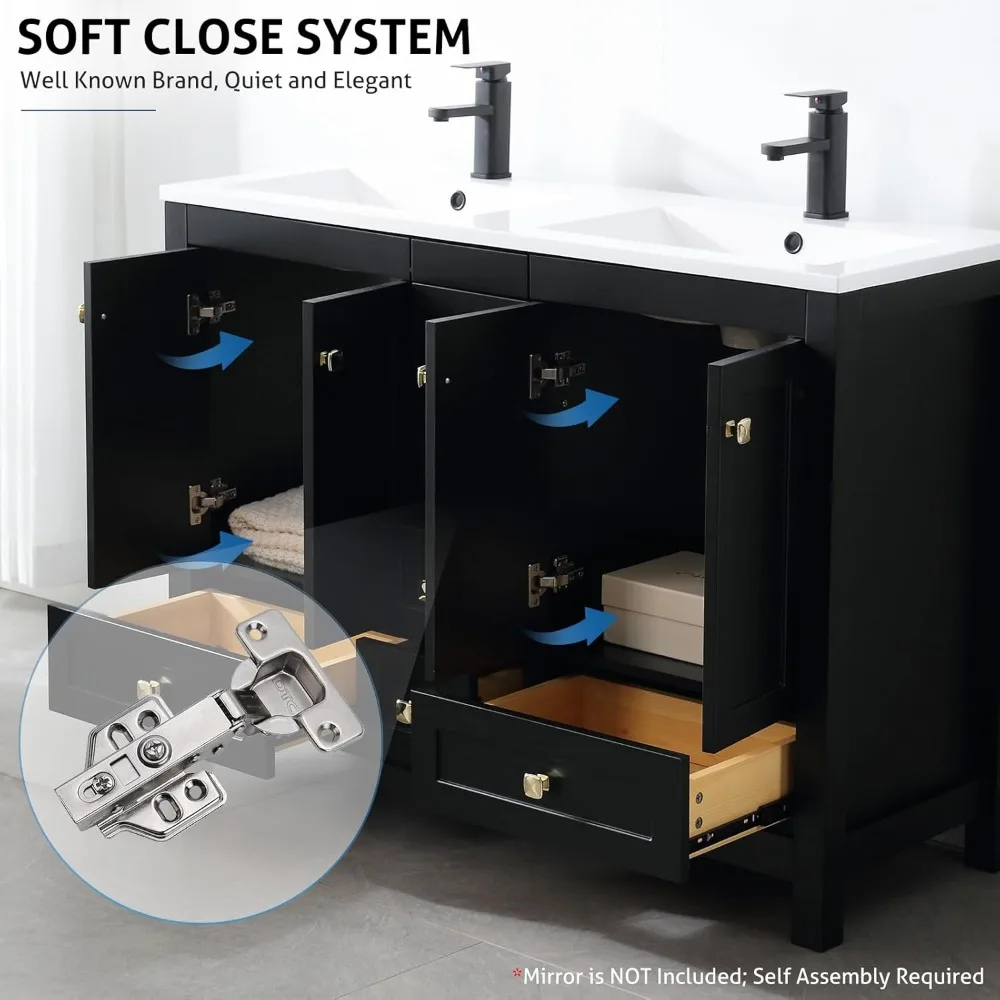 Bathroom Organizers, Bathroom Vanities Cabinet With Sink Combo Set, Undermount Double Resin Sink Thickened Wood, Matte Black Fau 3