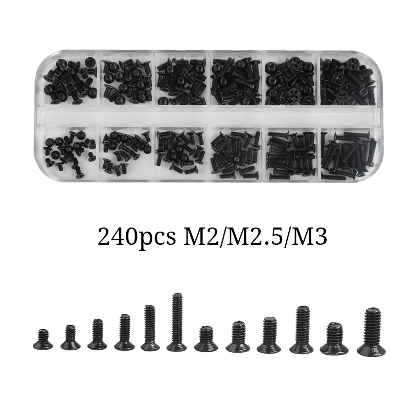 Electpick 240pcs M2 M2.5 M3 KM 플랫 헤드 필립 나사 노트북 노트북 수리 나사 컴퓨터 작은 나사 세트