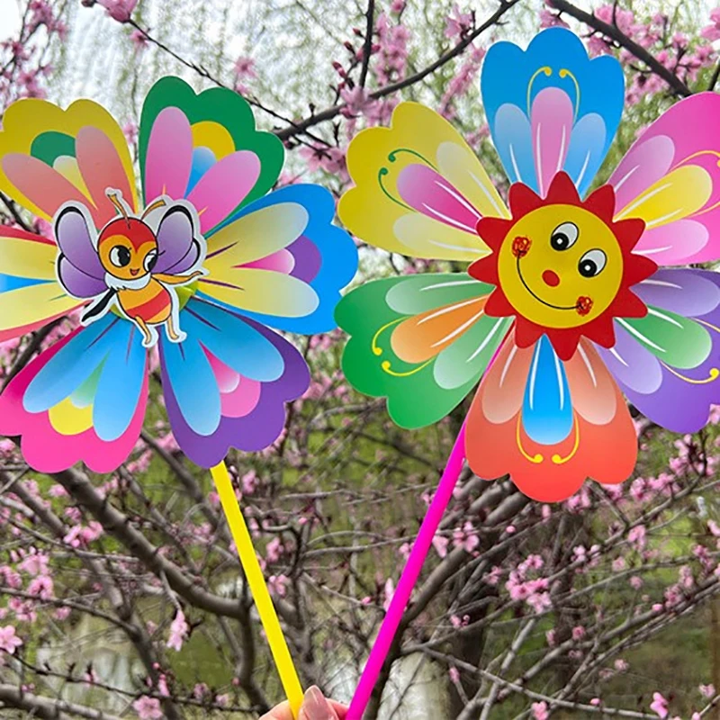 1Pcs Cartoon Flower Shaped Insect Handheld Windmill Home Garden Decoration Wind Spinner Whirligig Yard Decor Outdoor Kid Toy wind spinner toys