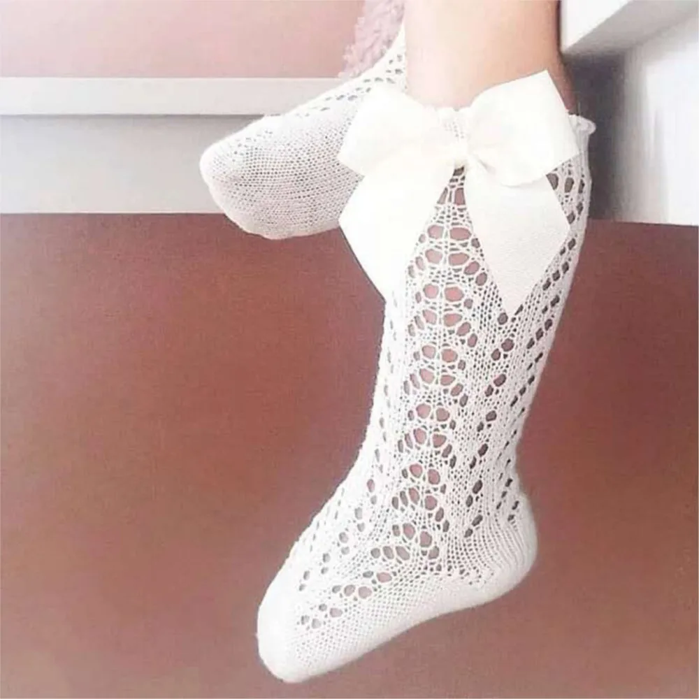 Children Sock Transfer Pure Color Mesh Stockings Hosiery For Hot Style Baby Bowknet Knee High Sock Princess Mesh Socks