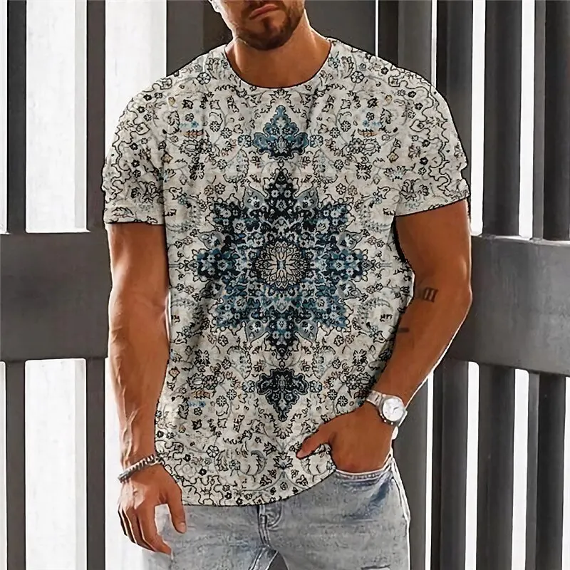 2023 New Men‘S T-Shirt 3d Vintage Ethnicity Print Tops Tee Hip Hop Short Sleeve Pullover Oversized Tshirt Male Harajuku Clothing