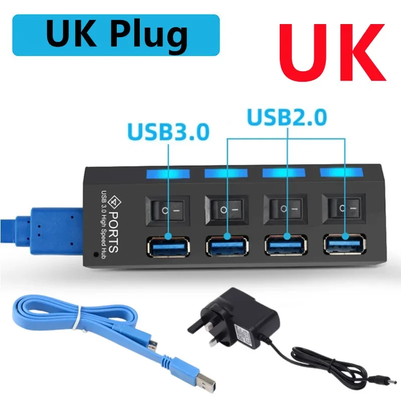 Enhanced USB Hub with LED and Independent Power Switches