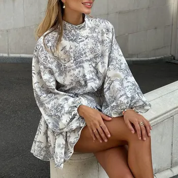 Abiti longuette da donna eleganti 2025 Abito a maniche lunghe autunno Abiti da Mujer Вonesтажное Плаikanе Abito Donna 2024 Damen Kleidung