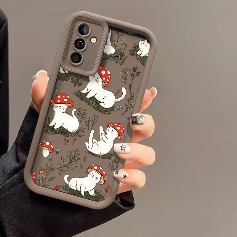 Whimsical Cartoon Cat & Mushroom Silicone Phone Case - Soft and Protective Cover