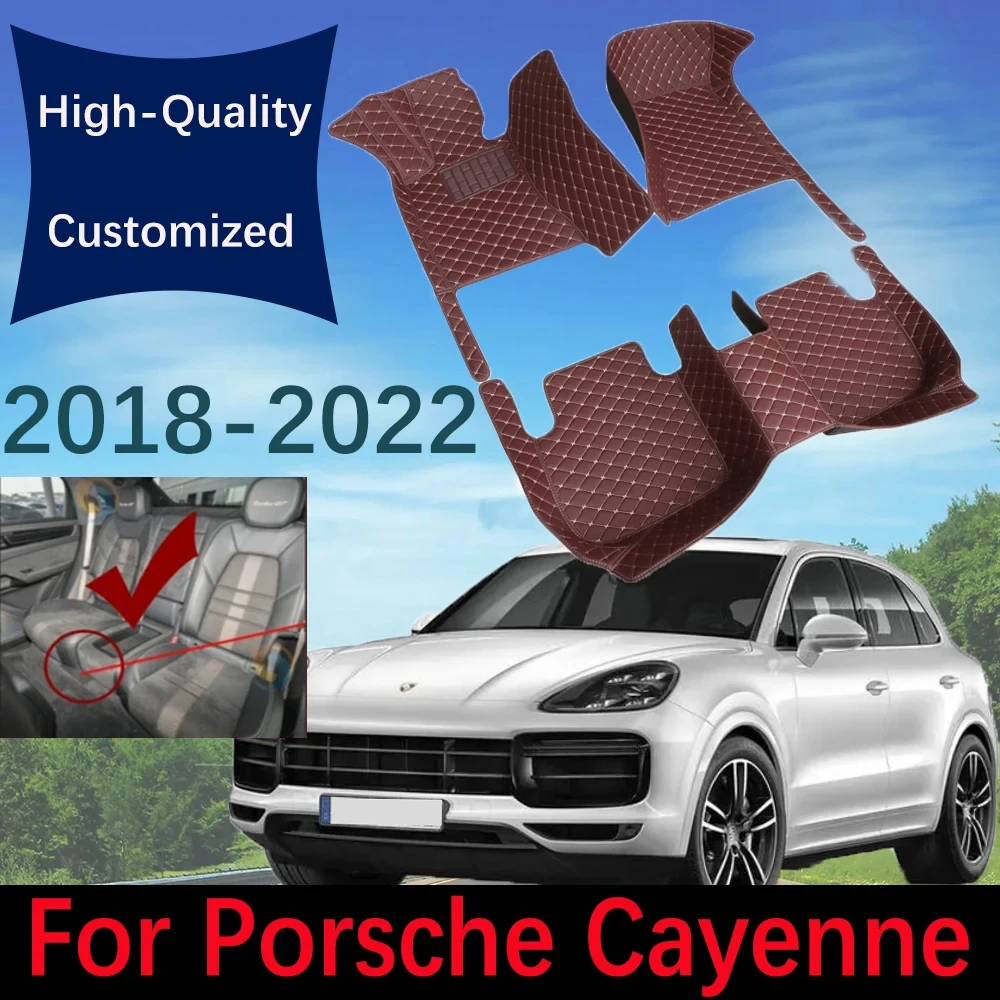 

Custom Leather Car Floor Mats For Porsche Cayenne 9Y0 9Y3 2018~2022 5 Door Automobile Carpet Rugs Foot Pads Interior