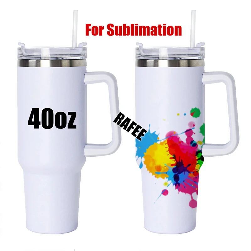 25pcs 40oz White Sublimation Tumbler Stainless Steel Travel Tumbler with  Handle