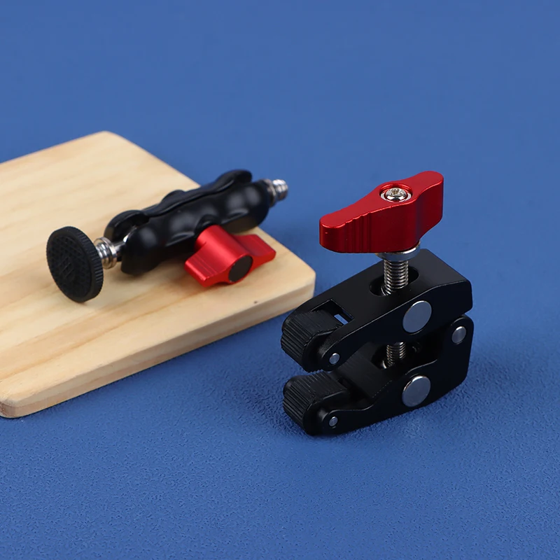 Description Picture 6 of itemAluminum Alloy Clamp With Double Ball Head Magic Arm Clamp 1/4'' 3/8'' Hole For Phone Video Mount Camera Monitor LED Light Mic