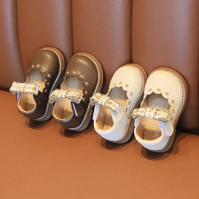 Girls Flower Wedding Shoes for Baby Kids Flats Mary Jane Princess Lace Strap Dress Shoes Dance Party Toddler Infant Sneakers