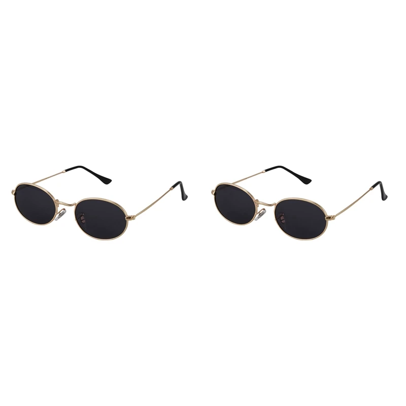 

2X Oval Sunglasses Men Women Vintage Male Female Retro Sun Glasses Round Eyewear S8006 Gold Frame Black