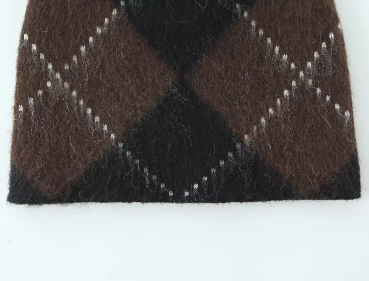 KONDALA Vintage Plaid Stricken Lose Anzüge Rollkragen Langarm Lose Pullover Mantel Mini Röcke Mode 2025, Herbst Winter Sets – Detail 16