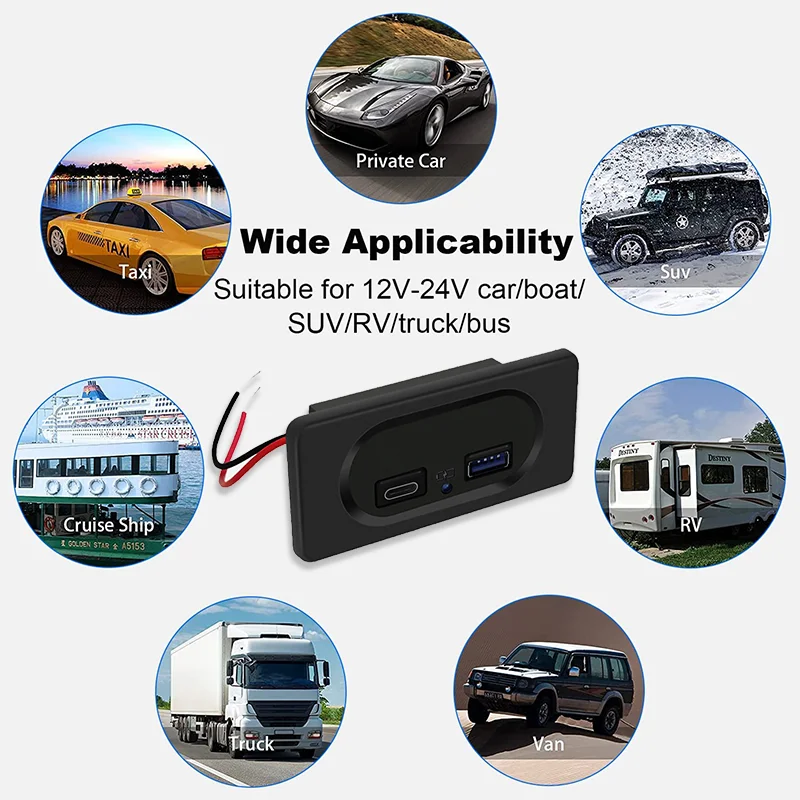 12V RV USB 벽면 콘센트 18W PD USB-C 빠른 충전 3.0 USB-A 소켓 차량용 충전기 LED가 있는 방수 전원 소켓 어댑터 패널