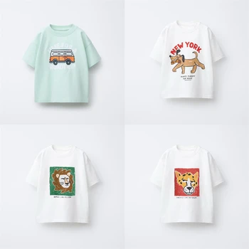 Summer Kids TShirt Printing Tees Loose Casual Clothes Crewneck Bottoming Shirt Boys Toddler Simple All-match Tees Outer Wear 1