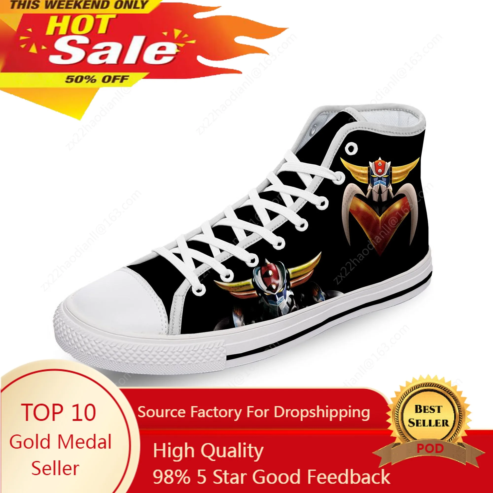 Хит продаж, повседневные тканевые кроссовки с 3D принтом НЛО, робот, гольдрейк, грендайзер, аниме, грендайзер, холщовая обувь с высоким верхом, мужские и женские дышащие кроссовки
