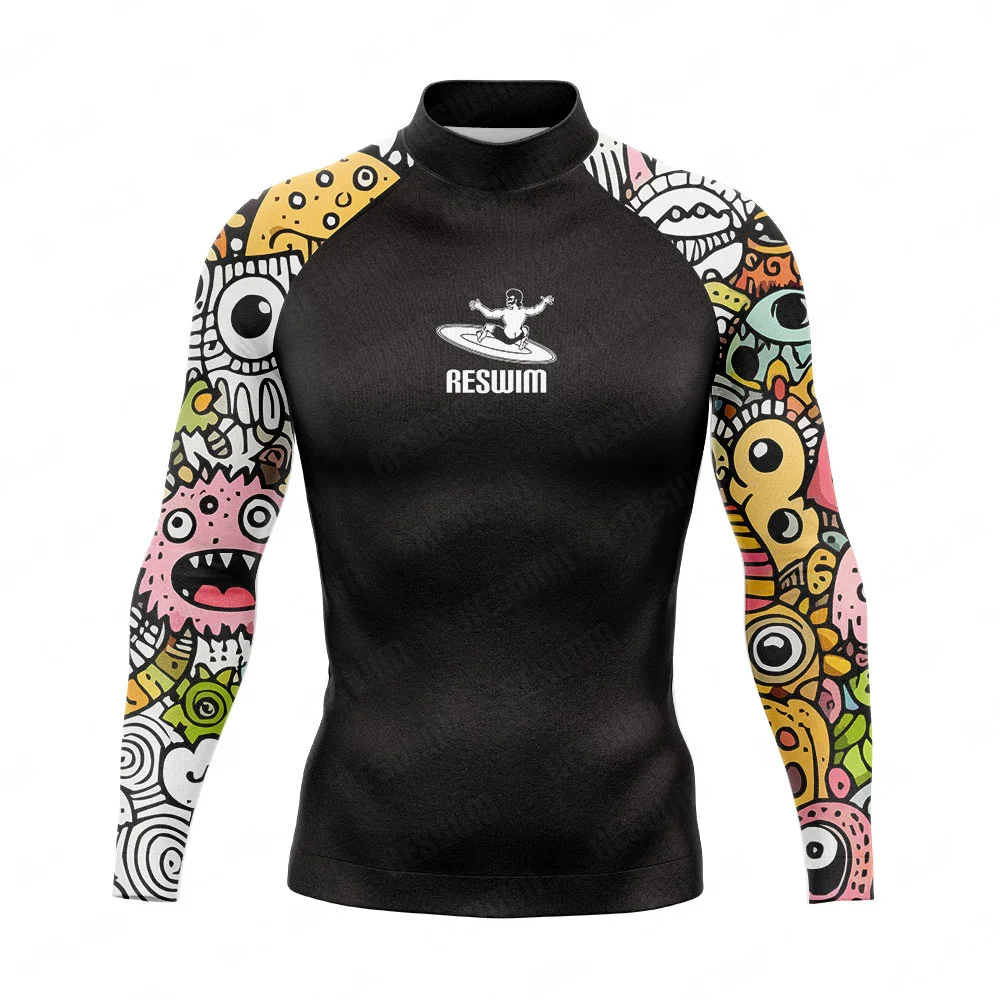 Summer Men's Long Sleeve Surfing Beach T-Shirts Sun UV Protection Surf Swimsuit Rash Guard Shirt New Quick Dry Tight Gym Clothes