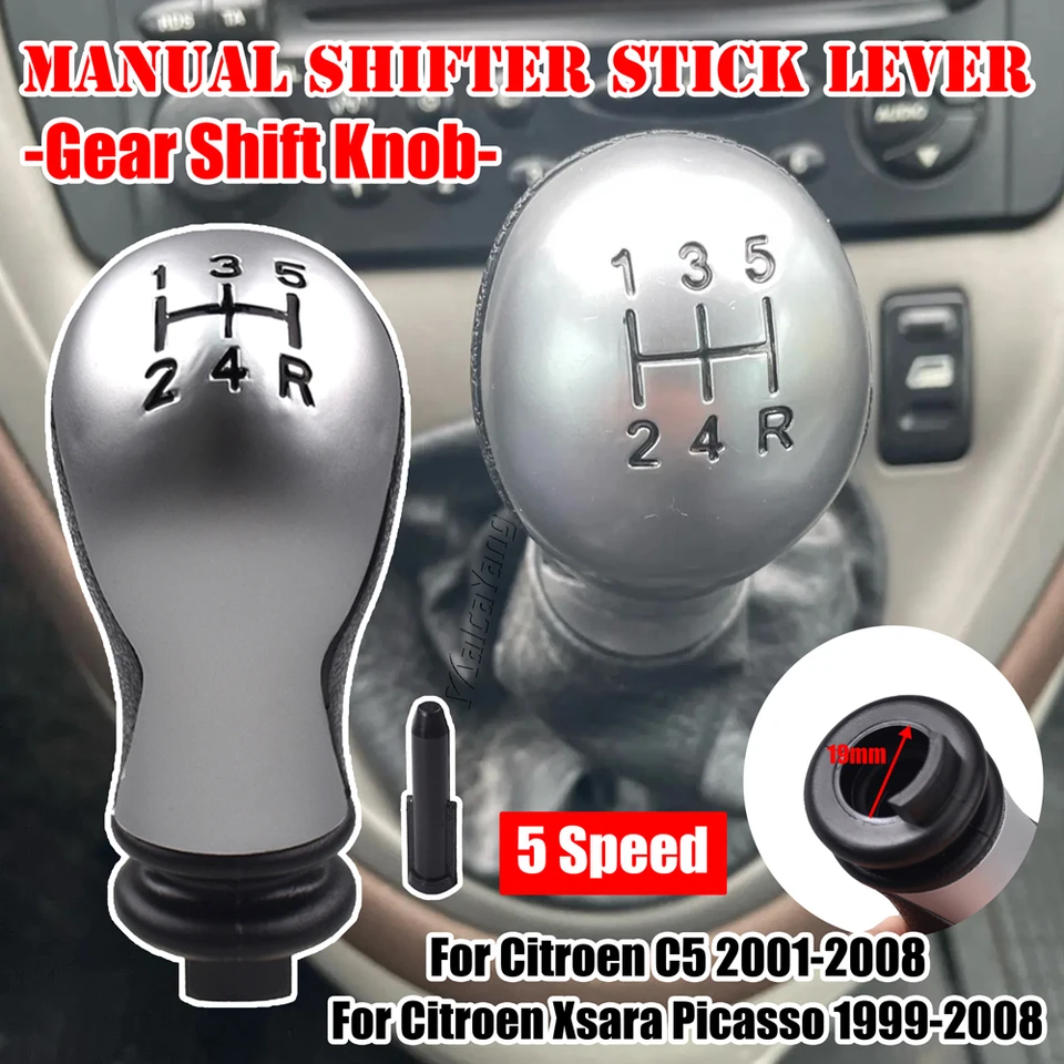 Pommeau De Levier De Vitesse 5 Vitesses Pour Citroën C5 (2001-2008) Et Xsara Picasso - Design Argenté, Avec Convertisseur
