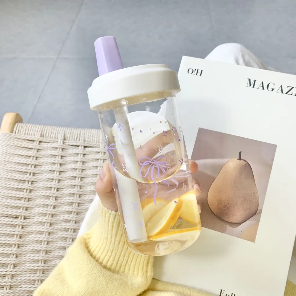 Plastic Straw Cup Water Bottle for Coffee Tea