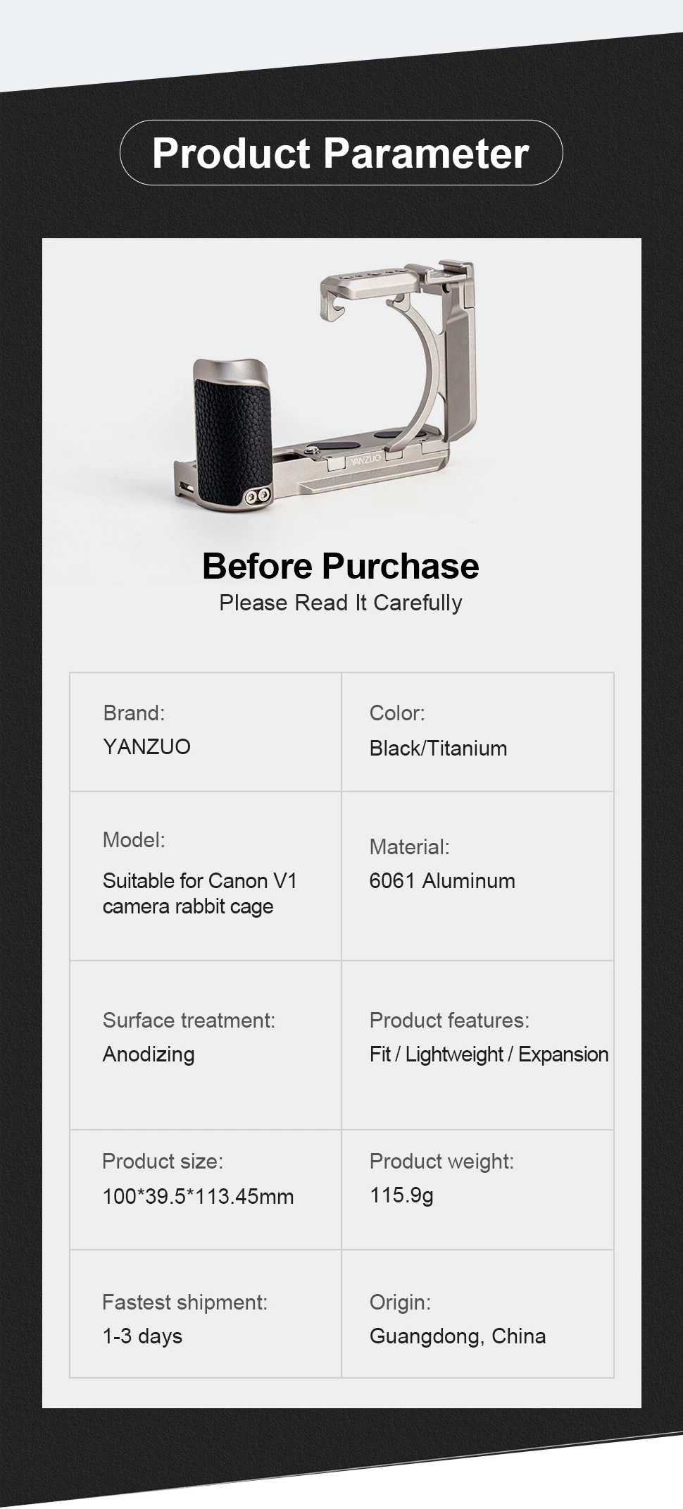 Camera Bracket For Canon V1 Metal Protective Quick-Release Plate V1 Camera Cage