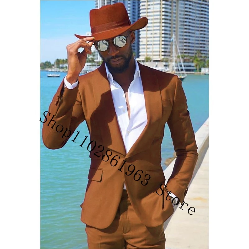 2023 Tailor Made Men Suit Slim Fit Shawl Lapel One Button 2 Pieces Casual Groom Wedding Party Suit Blazer Pants Trajes De Hombre