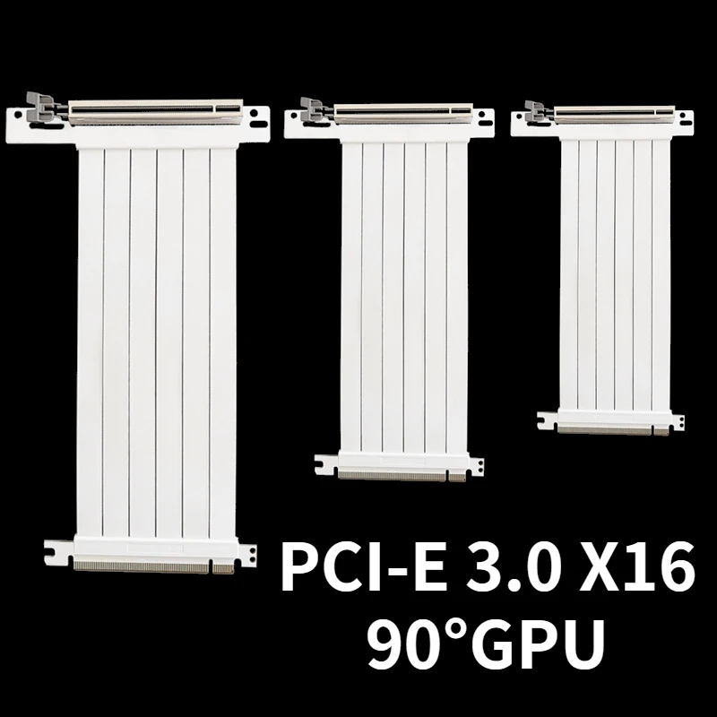 

White PCI-E 3.0 16x Extension Cable (90° Right Angled) GPU Vertical Bracket+PCI Express X16 Graphics Cards Riser Extender Cable