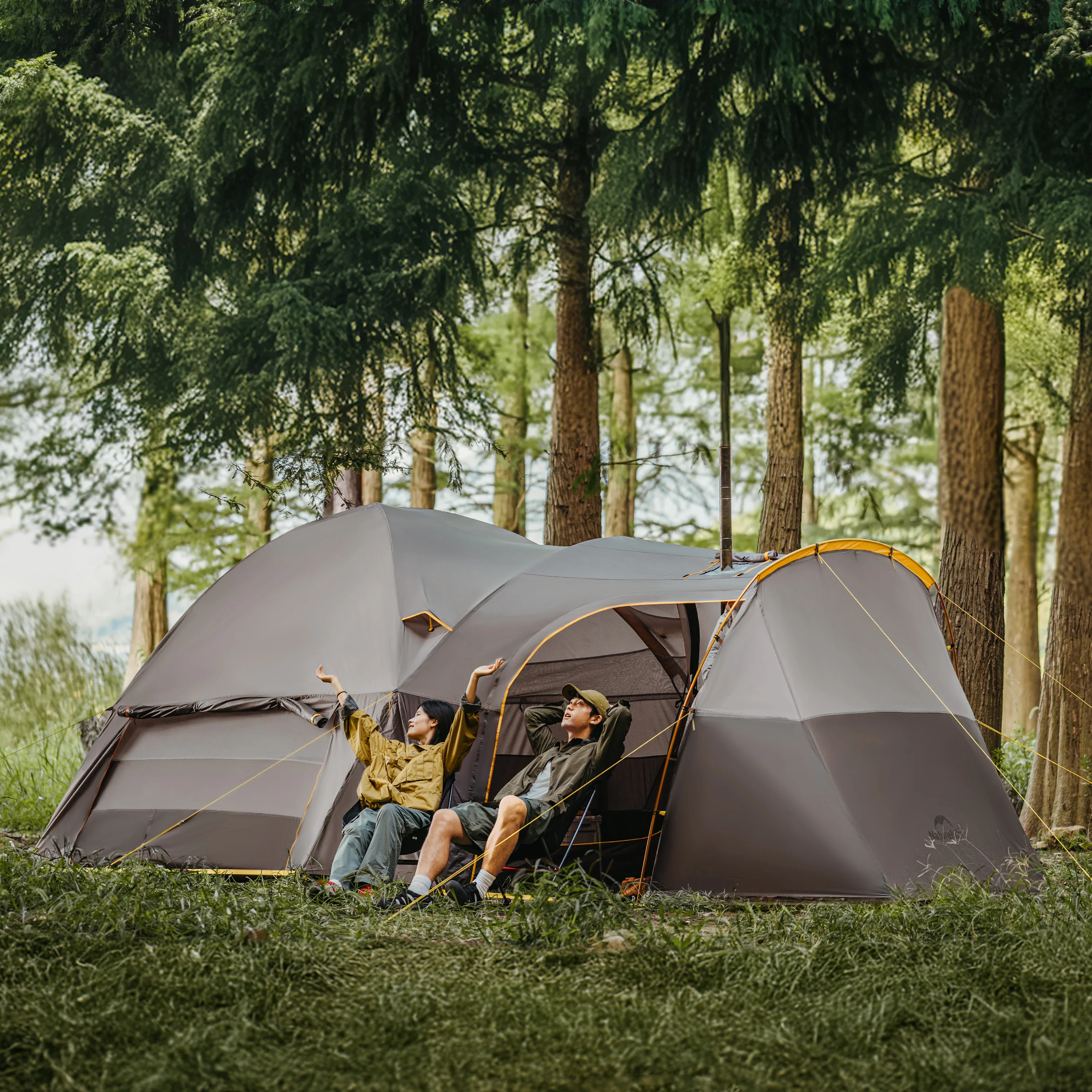 Naturehike KOTA6 Tunnel Tent 70D One Room One Living Room Large Space 4 SeasonTent Outdoor Travel Waterproof Tents With Chimney