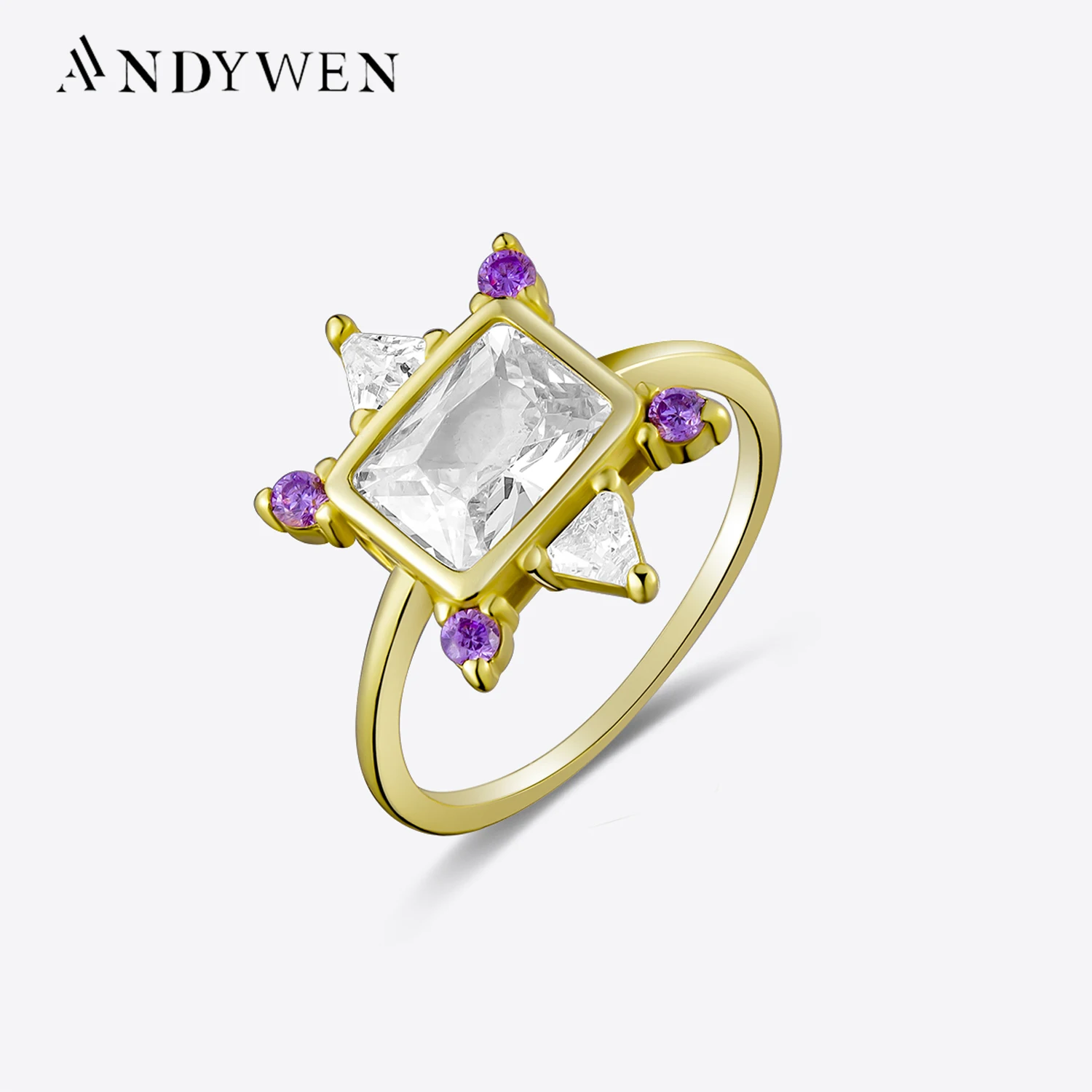 Andywen 100% Argento Sterling 925 Oro Anillo Alexia Clear Anelli Da Donna Lusso Anillo Marcelo Iolita Donna Arcobaleno Cz Gioiello Di Lusso