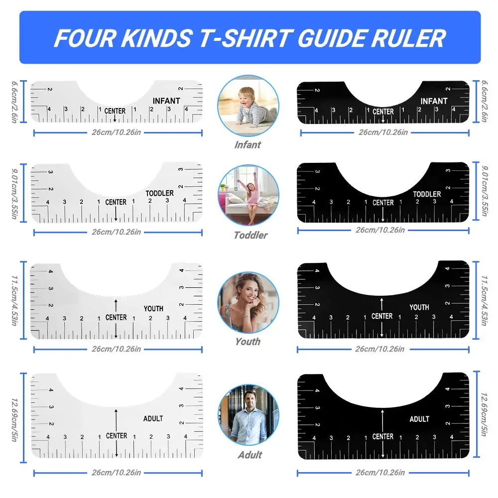 6PCS Tshirt Ruler Guide Set T-shirt Alignment Rulers to Center