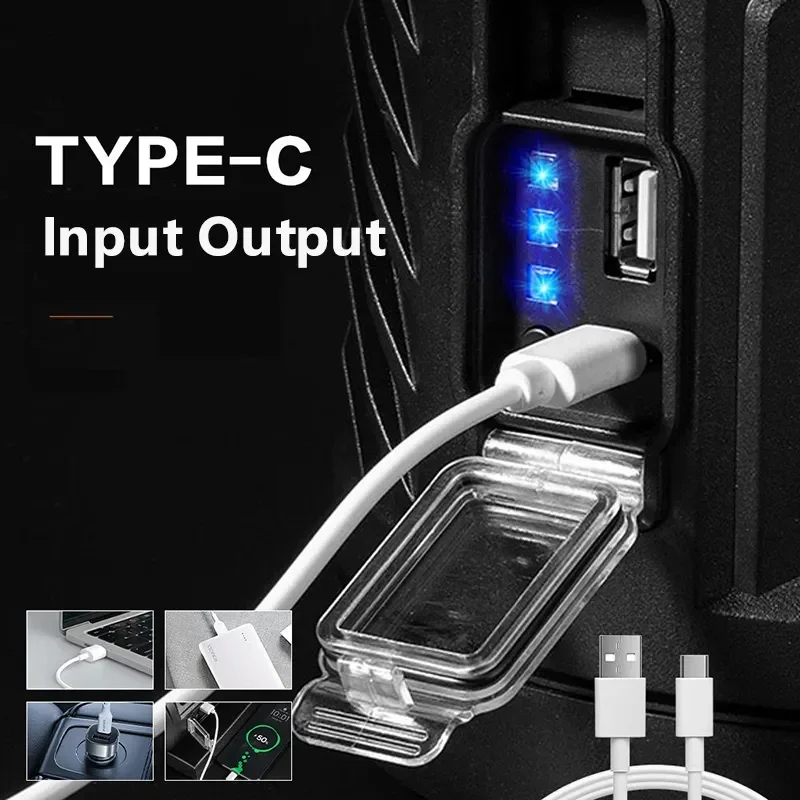 XHP70 LED 작업등, USB 충전식 서치라이트 스포트라이트, 휴대용 손전등, 방수 캠핑 조명 랜턴