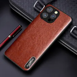Luxury Leather Case with Metal Logo and Enhanced Camera Protection - iPhone 12 Pro (Brown)