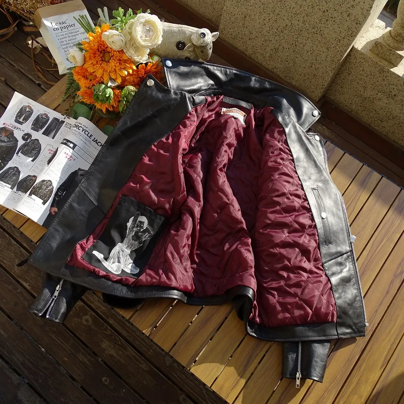 Men Leather Jacket YR!.Classic 613 Motor Rider Style Genuine Leather Jacket Men Tanned Goatskin Coat