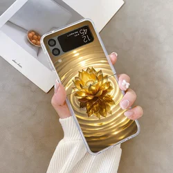 Creative Golden Lotus Flower Pattern Phone Case - Elegant Folding Cover with Artistic Design - Galaxy Z Flip5 (ZD - Z0065T1)