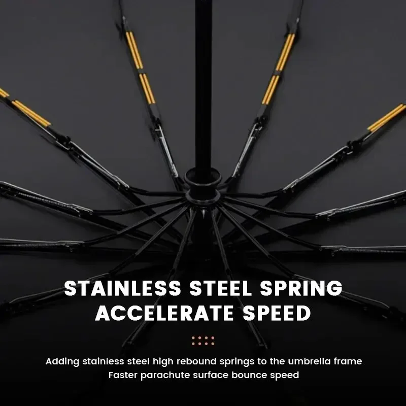 12 Bone Black Glue Fully Automatic Umbrella With Thick And Durable Keel Three Fold Umbrella UV Resistant Folding