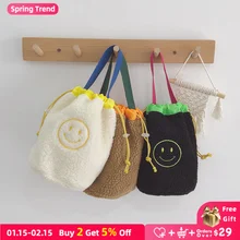 

Faux Lamb Wool Children's Smiley Shoulder Bags Cartoon Smile Face Boys Kids Bucket Crossbody Bag Cute Plush Girls Purse Handbags