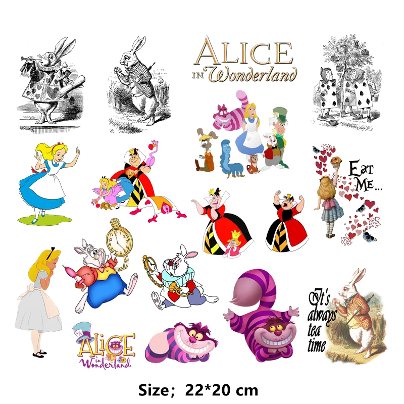 Disney Alice in Wonderland patch thermo-stickers for children DIY clothes patches embroidered patches heat transfer stickers clothing patches