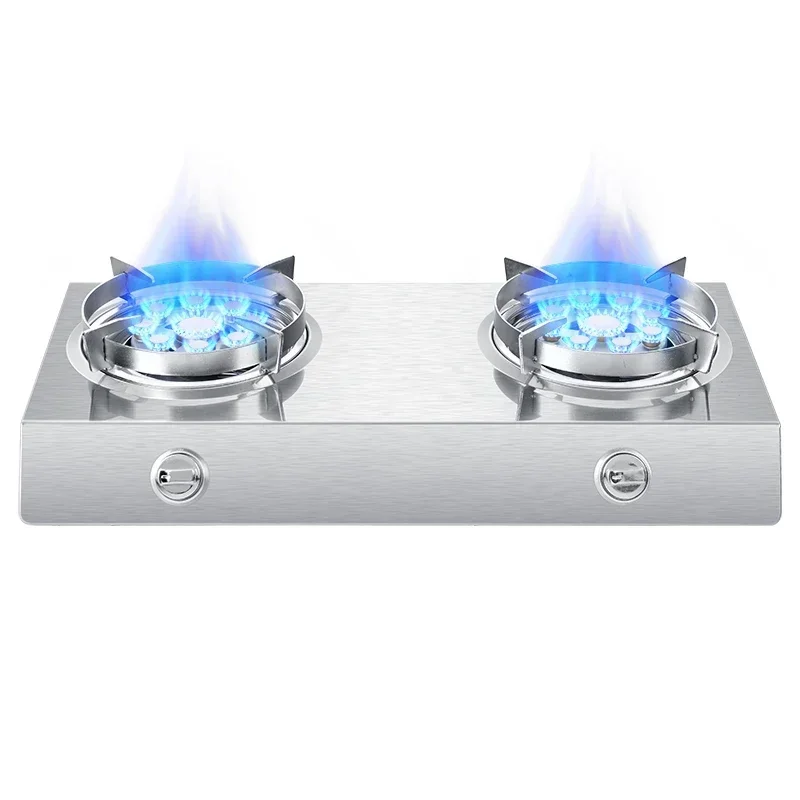 Natural Gas Gas Double Stove Desktop Nine-chamber Fierce Fire Stove Old-fashioned Stainless Steel Double Liquefied