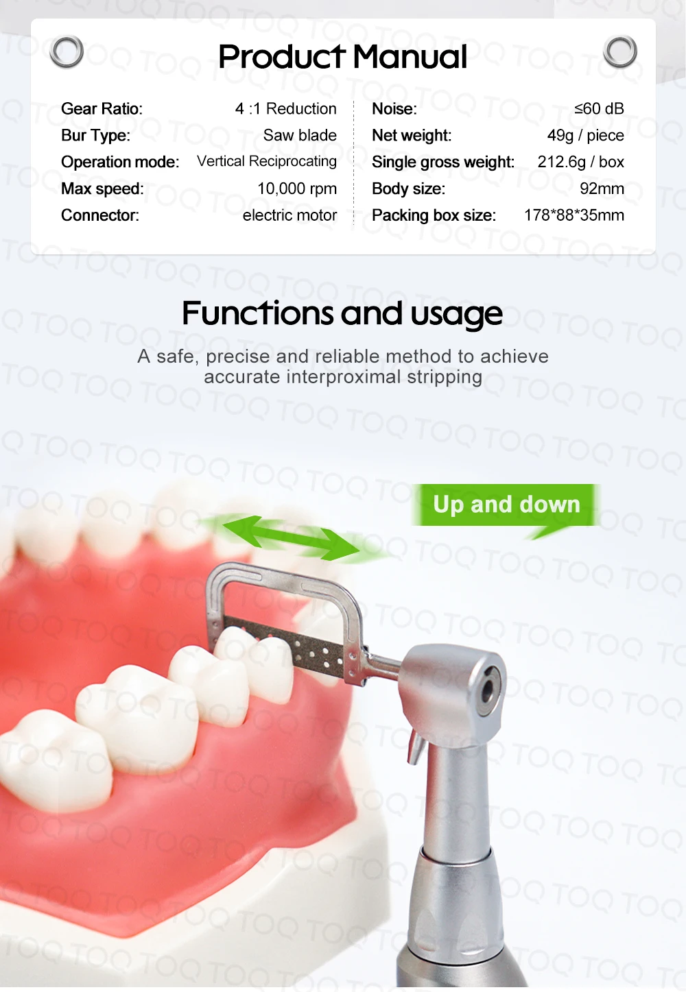 Orthodontic tools 4:1 Reduction dental low speed handpiece with IPR system contra angle Reciprocating handpiece Dentistry Tool