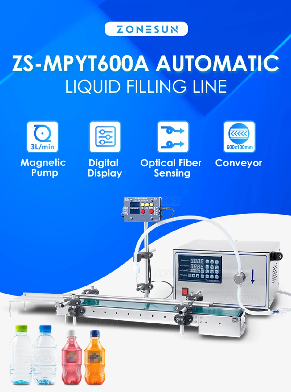 ZONESUN Liquid Filling Machine Automatic Production Line Magnetic Pump Perfume Essential Oil Bottles Vial Tube Juice ZS-MPYT600A