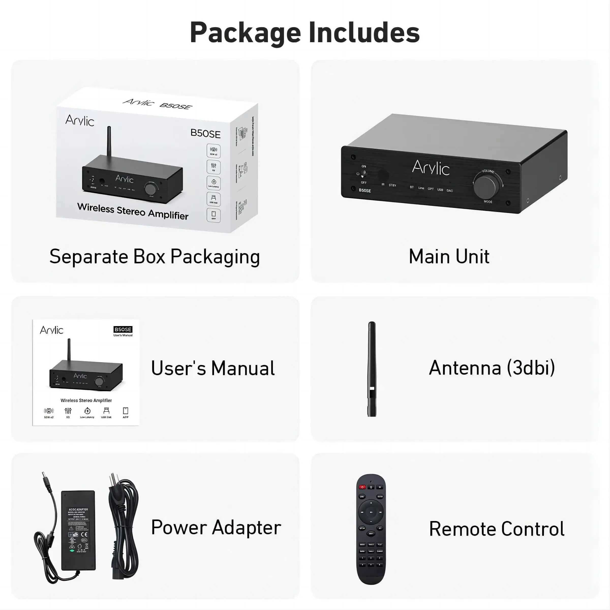 B50SE Arylic Bluetooth Stereo 50W x 2 Audio Amplifier Receiver 2.1 Channel Mini Class D Integrated Amp for Home Speakers