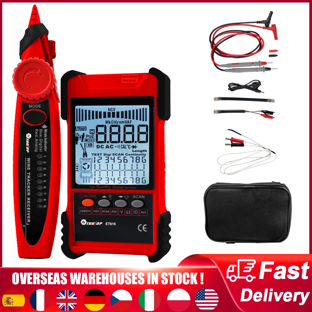 ET616 ET618 Network Cable Tester Digital Search POE Test Cable Pairing Sensitivity Length Portable Wiremap Tester