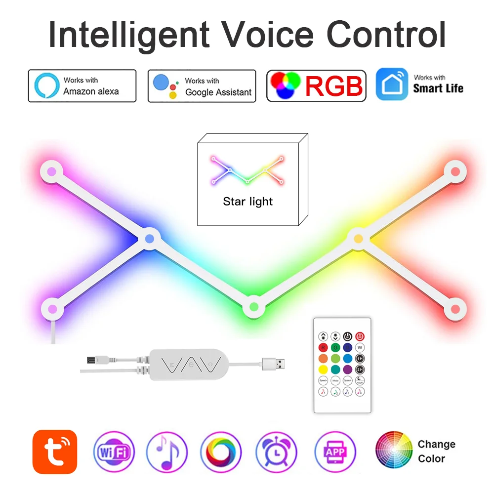 와이파이 LED 스마트 벽 램프, RGBIC 라이트 바, DIY 분위기 게임 벽 조명, TV 백라이트 침실용, 구글 홈 및 알렉사로 작동