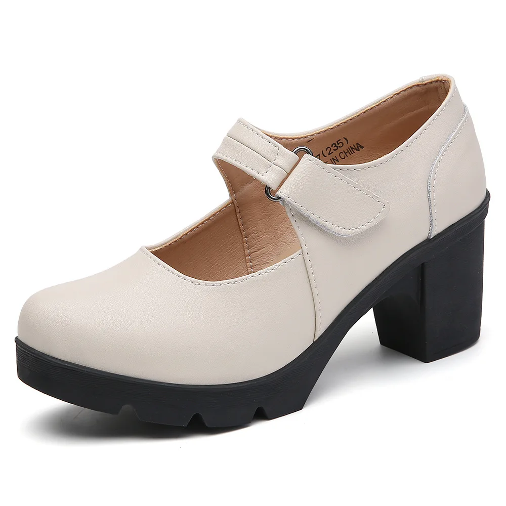 

Туфли женские на платформе 7 см, натуральная кожа, высокий каблук, повседневные офисные туфли, в ретро стиле, бежевые, весна