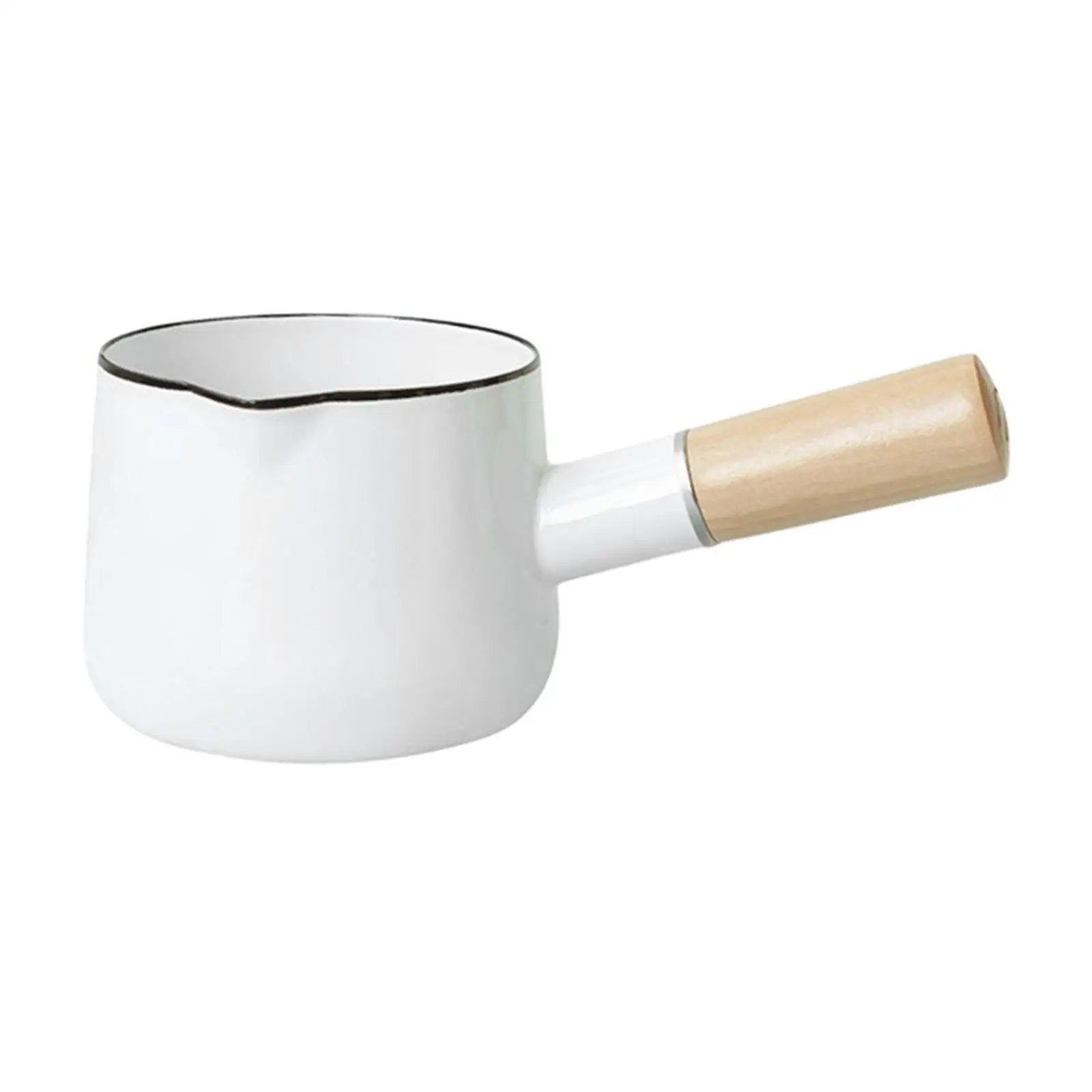 Enamel Milk Pan White Enamel Pot Enamel Milk Pot Mini Butter Warmer Wooden Handle Milk Warmer for Picnic Restaurant Home Kitchen