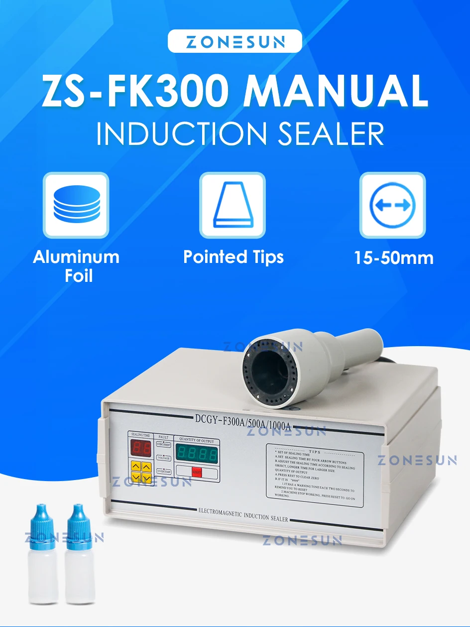 ZONESUN ZS-FK300 Sharp Pointed Bottle Aluminium Foil Film Sealing Machine