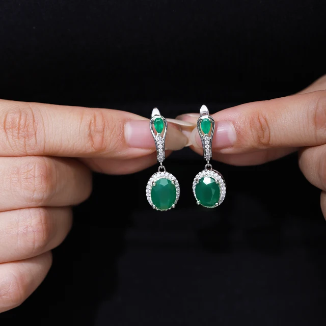 Gem's Ballet 5.15Ct Natural Green Agate Vintage Earrings 925 Sterling Silver Gemstone Drop Earrings For Women Fine Jewelry 5