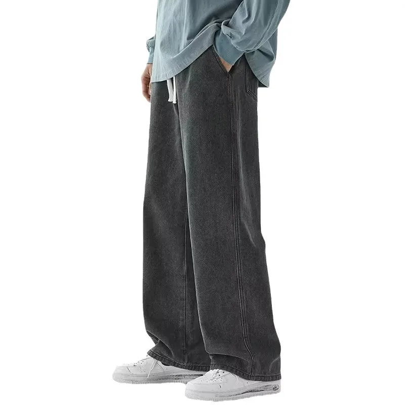 TRSYPHXM new Jeans men's autumn plus size straight leg pants men's loose and trendy wide leg pants casual long