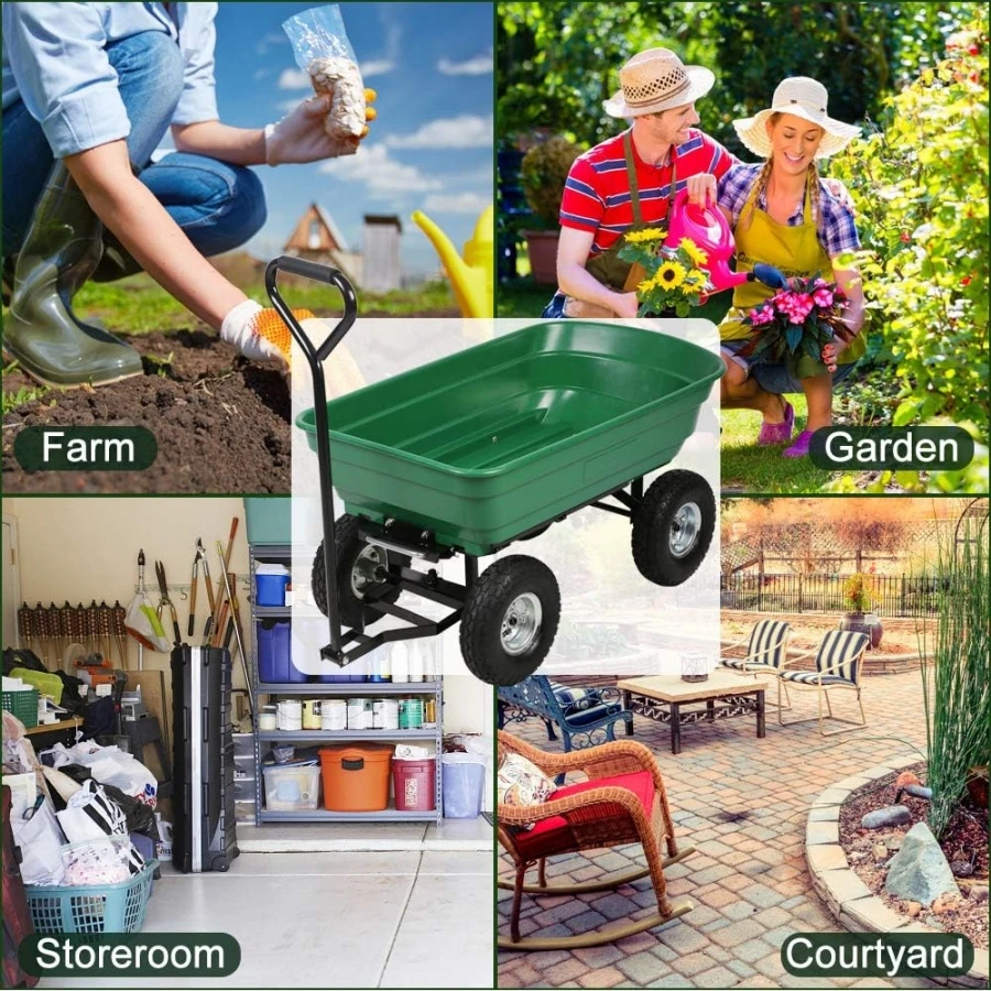 200kg Capacity Garden Cart Heavy Duty Utility Lawn Yard Dump Cart Wagon Carrier with Sturdy Steel Frame Wheelbarrow Garden