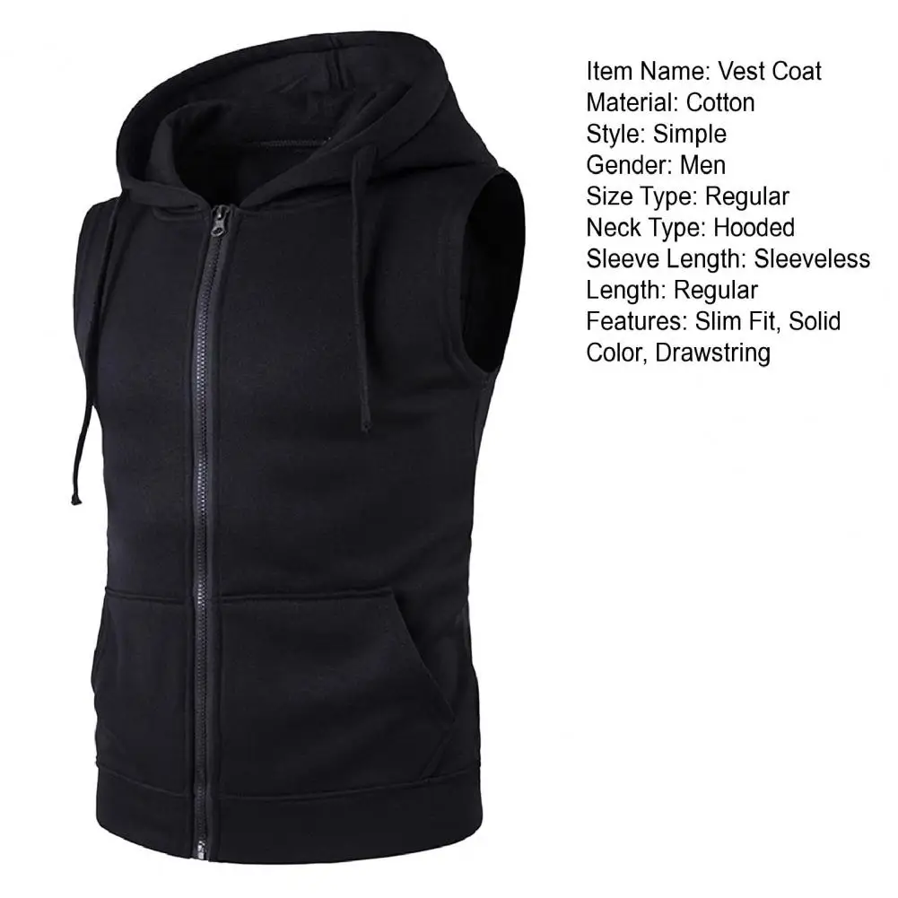 Description Picture 3 of itemHooded Jacket Men's Hooded Sleeveless Vest with Zipper Placket Pockets Summer Waistcoat Coat for Outdoor Activities Men Hooded