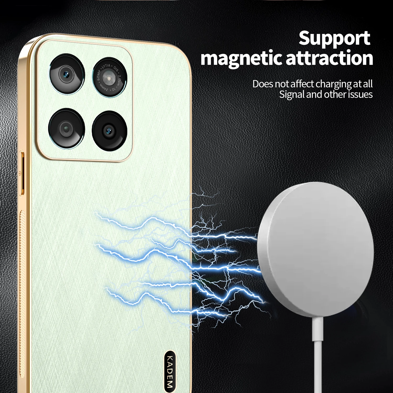 Bamboo Patterned Leather Case with Magnetic Wireless Charging Feature