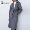 Garaouy Autumn Winter Women Basic Lapel Solid Belt Woolen Coat Female Casual Commut Outwear Loose Midi Length Jacket Overcoat 1